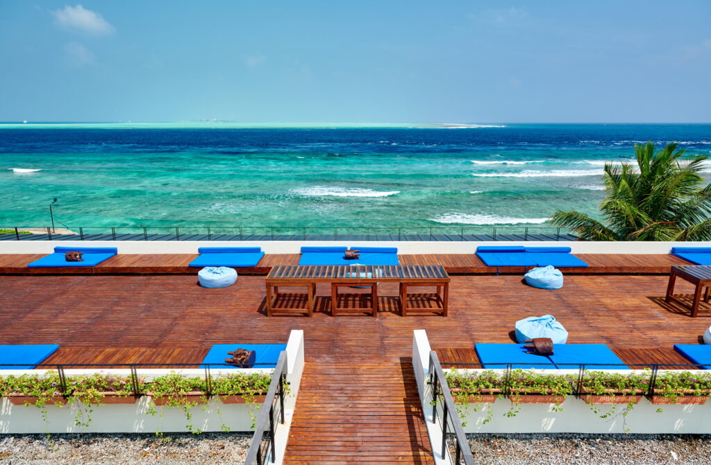 Tropical beach with patio deck